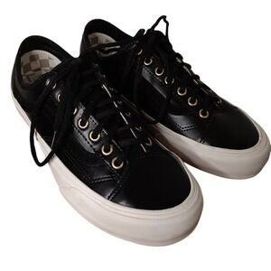Vans Old Skool Sneakers Women‎ 8 Black Leather Gold Eyelets Excellent Streetwear
